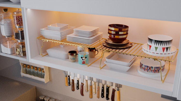 Hanah Home Dolap Ici Organizer Estantería de pared Dorada y Marrón